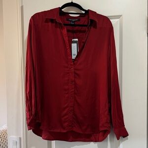 French Connection Ennis Satin Wine Women's Blouse